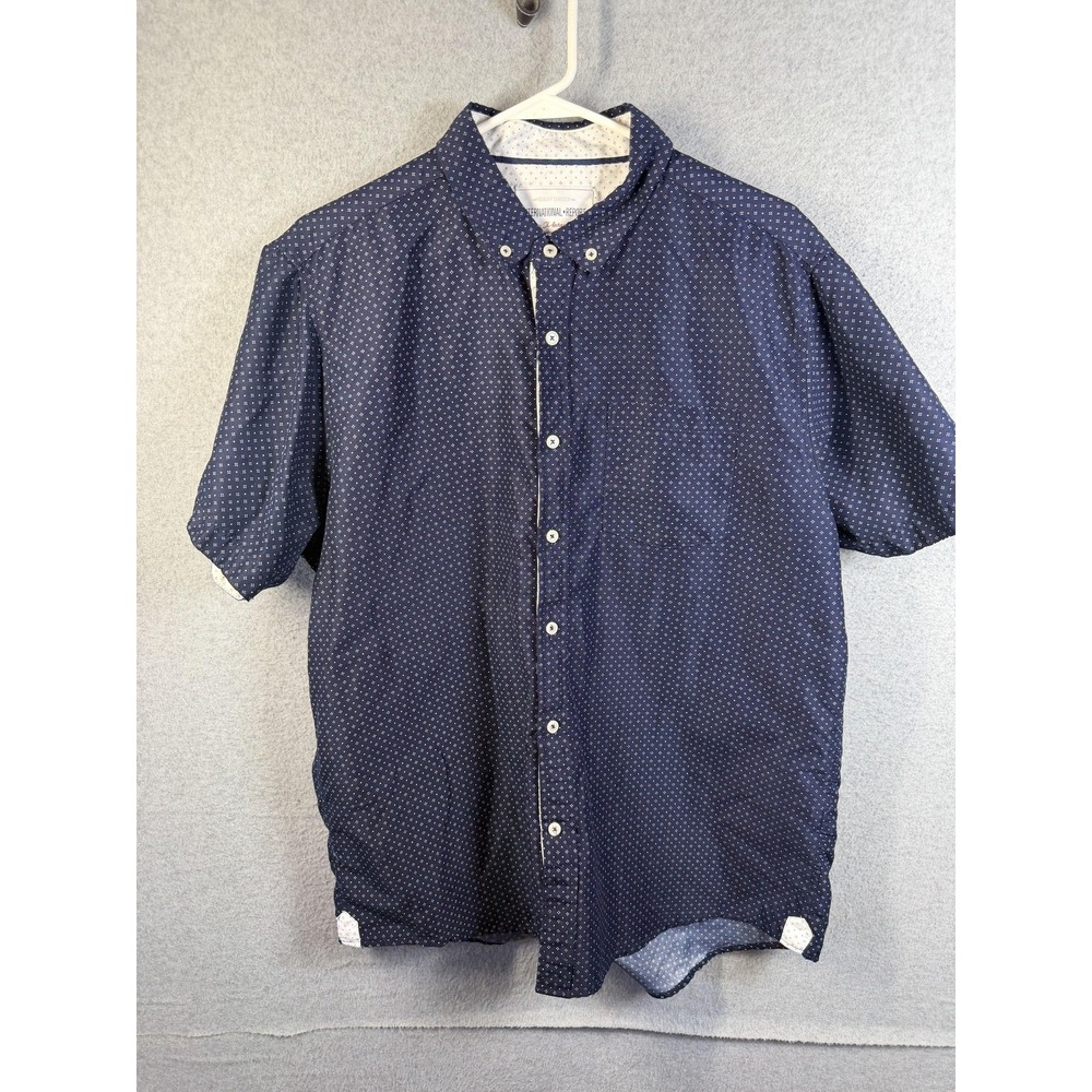 International Report Shirt Mens XL Blue Geometric Short Sleeve Button Up Casual